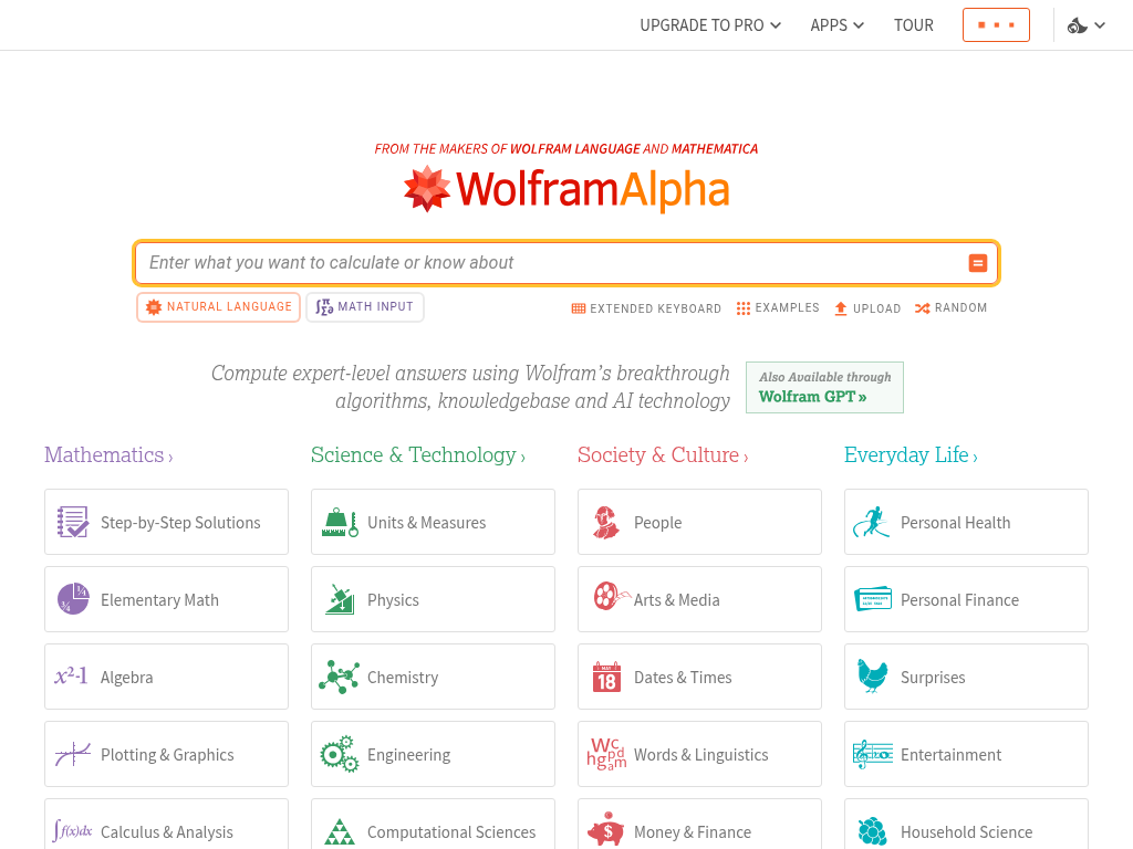 Screenshot for Wolfram|Alpha