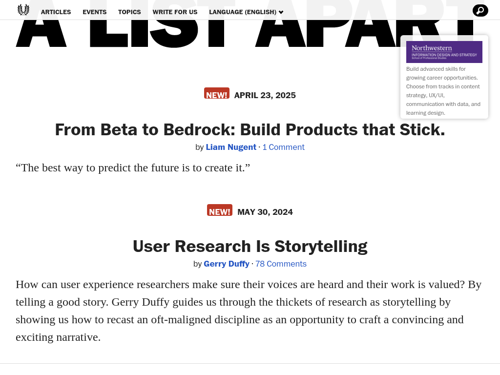Screenshot for A List Apart